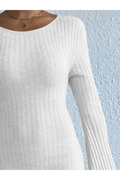 Backless Round Neck Long Sleeve Sweater Dress - Sweater Dresses - FITGGINS