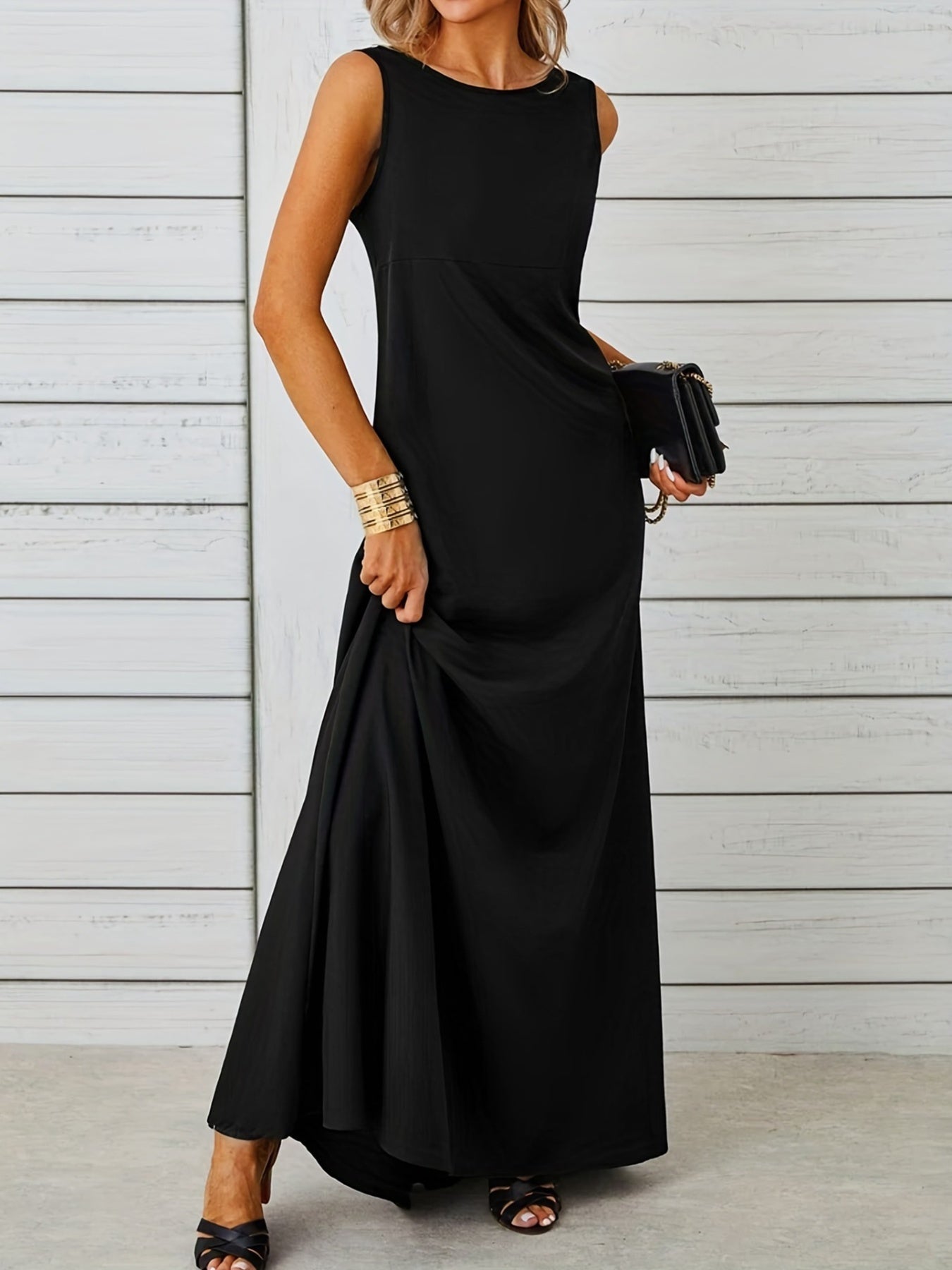 Sleeveless Flowy Maxi Dress Black Fitggins
