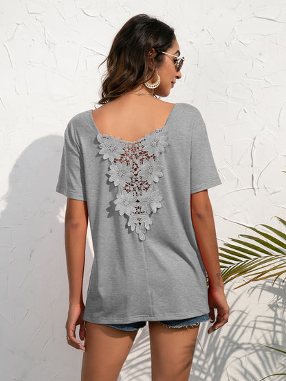 Ivy Lane Lace Trim Short Sleeve Top Cloudy Blue Fitggins