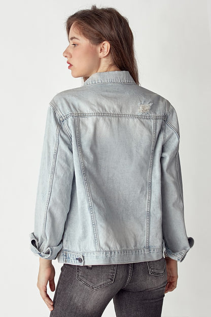 RISEN Distressed Button Up Jacket - Denim Jackets - FITGGINS