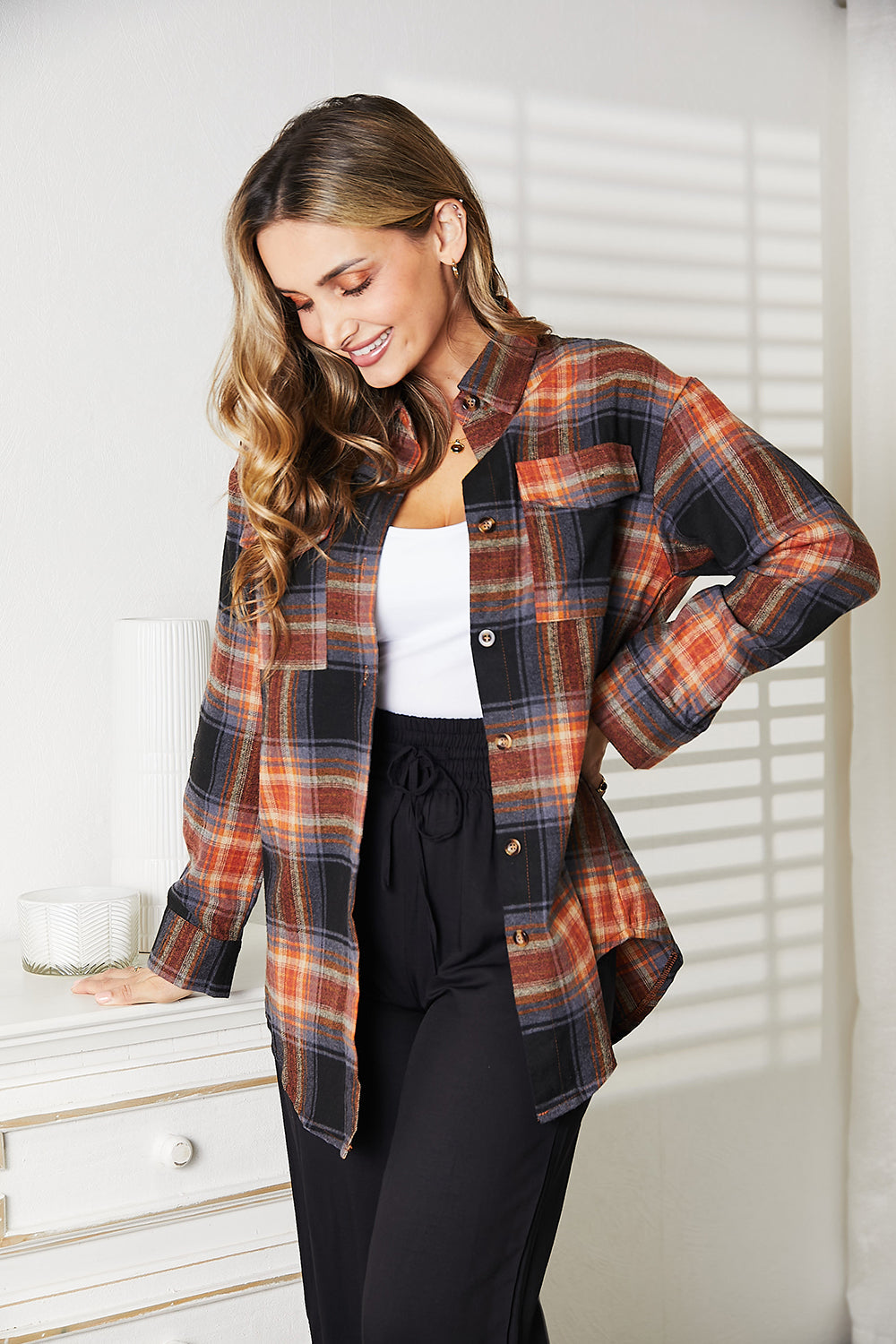 Mandy Plaid Dropped Shoulder Shirt - Shirts - FITGGINS