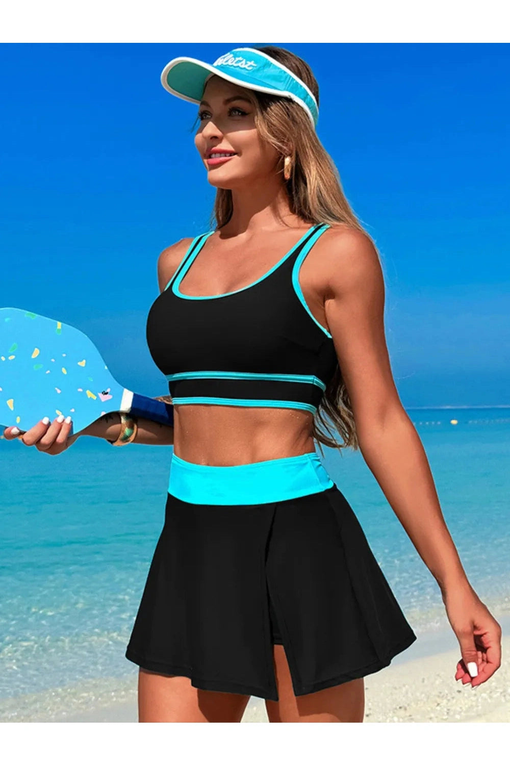 Playful Scoop Neck Top & Skort Swim Set Fitggins