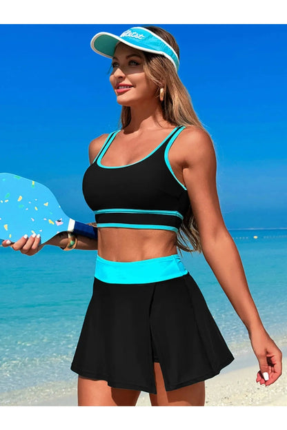 Playful Scoop Neck Top & Skort Swim Set Fitggins