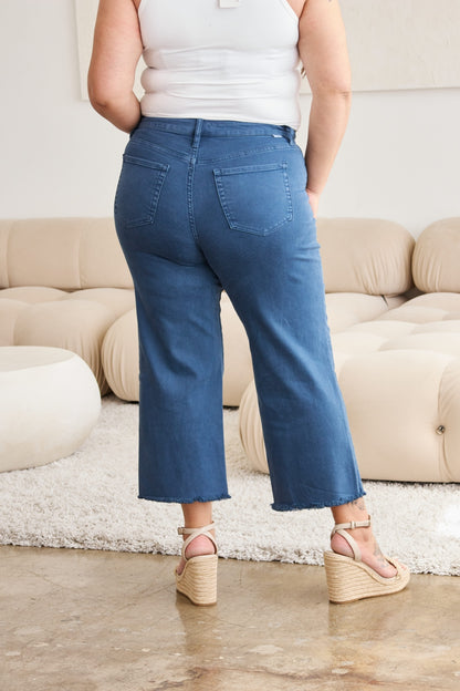 RFM Crop Chloe Full Size Tummy Control High Waist Raw Hem Jeans - Jeans - FITGGINS