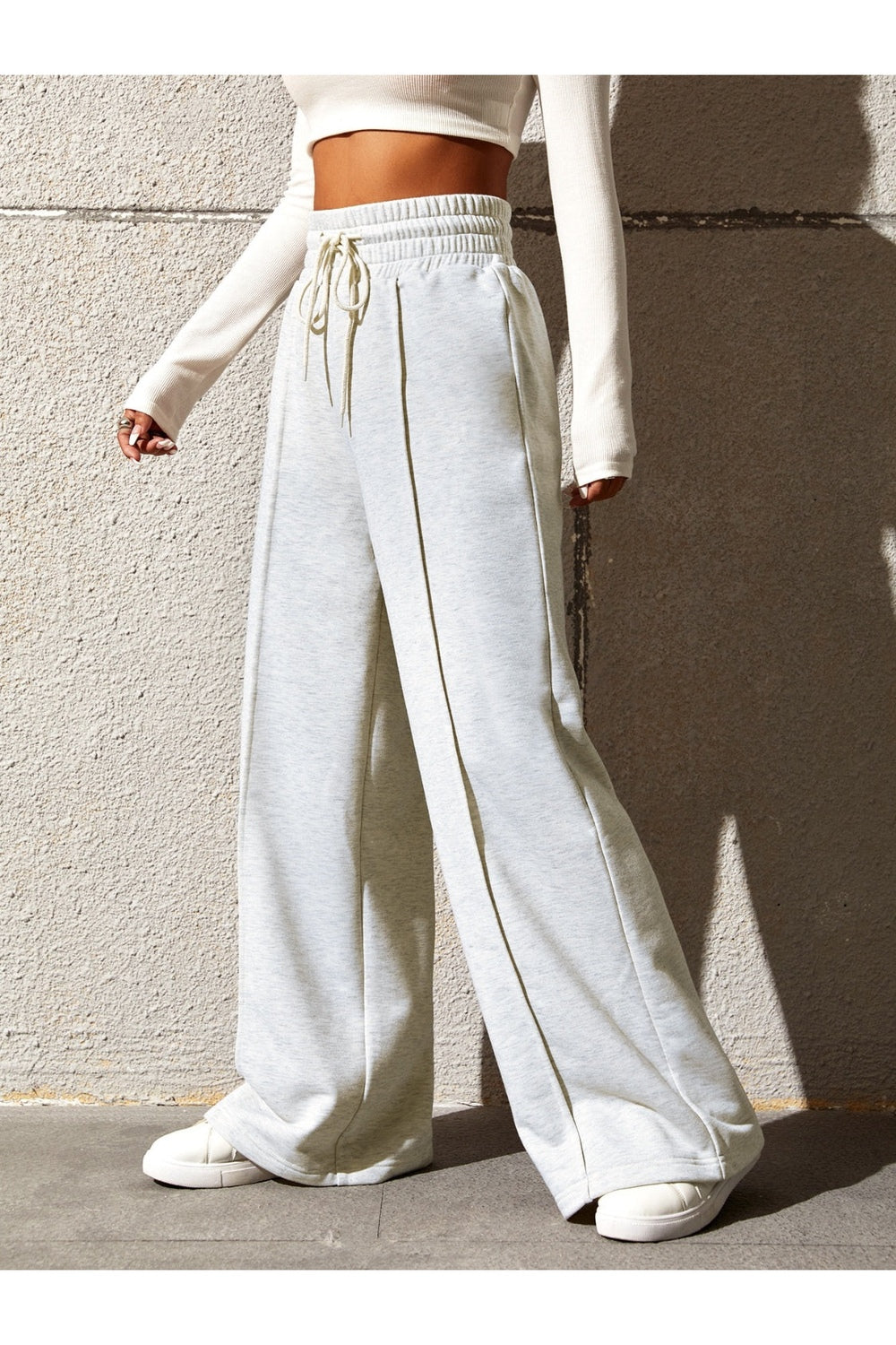 Honey Drawstring Elastic Waist Wide Leg Pants - Pants - FITGGINS