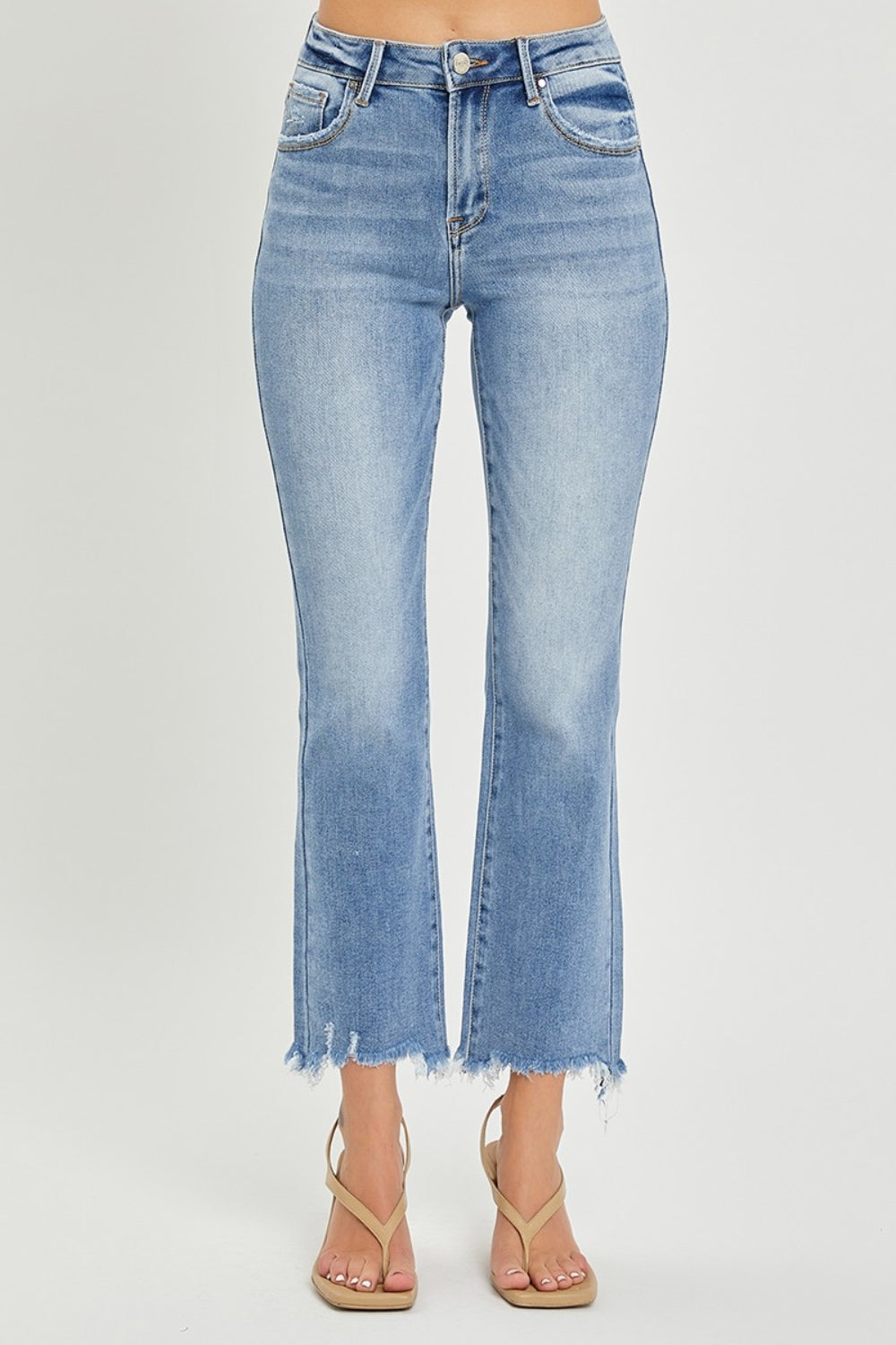 RISEN Full Size Frayed Hem Cropped Straight Jeans - Jeans - FITGGINS