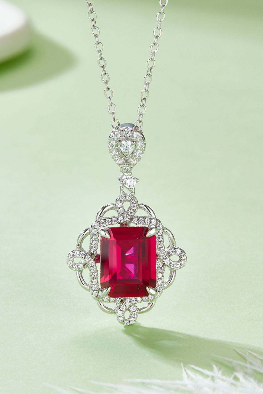 925 Sterling Silver Ruby Pendant Necklace - Necklaces - FITGGINS