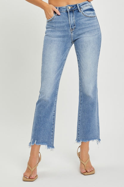 RISEN Full Size Frayed Hem Cropped Straight Jeans - Jeans - FITGGINS