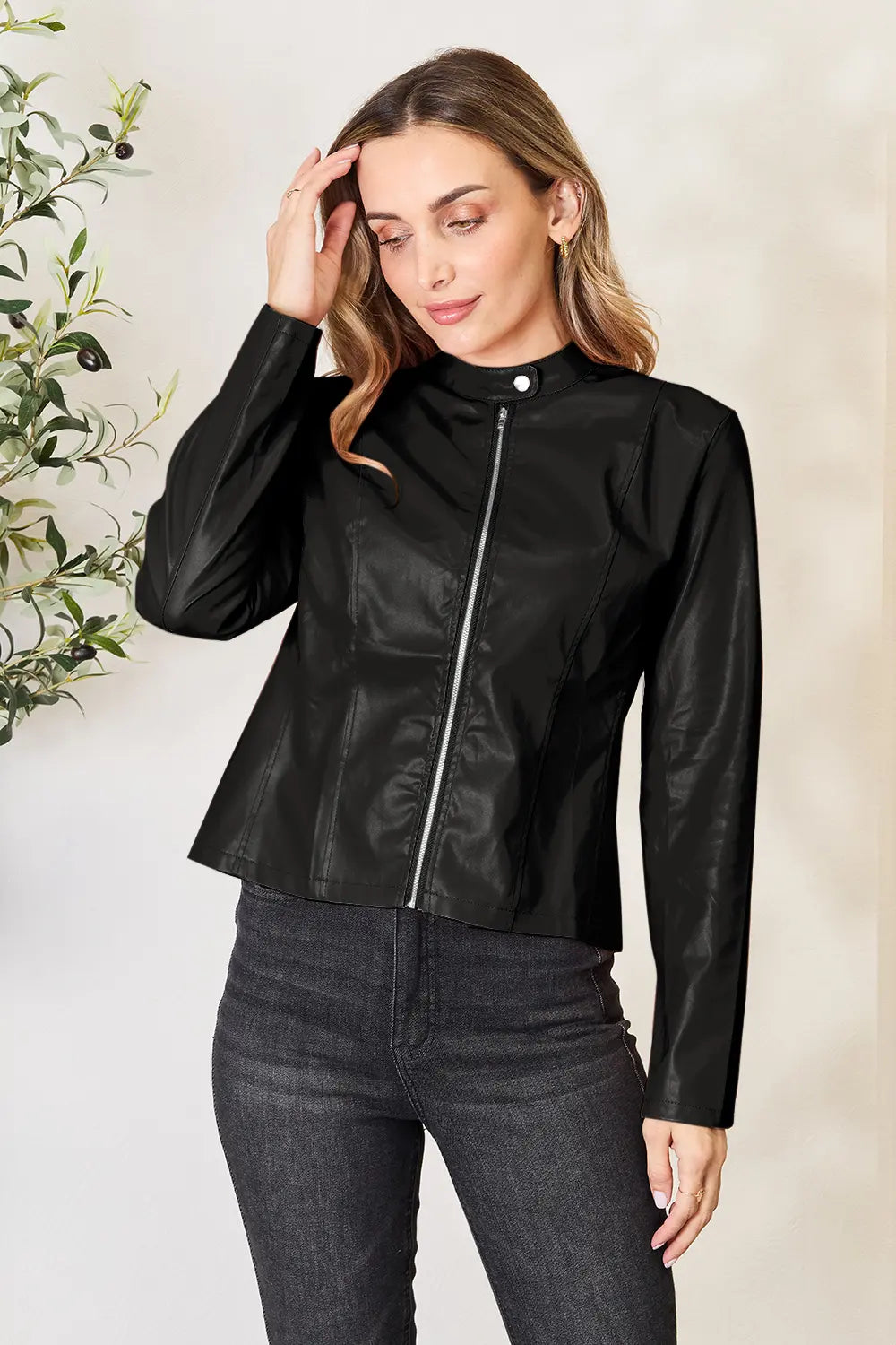 Mock Neck Zip Up Jacket Black Fitggins