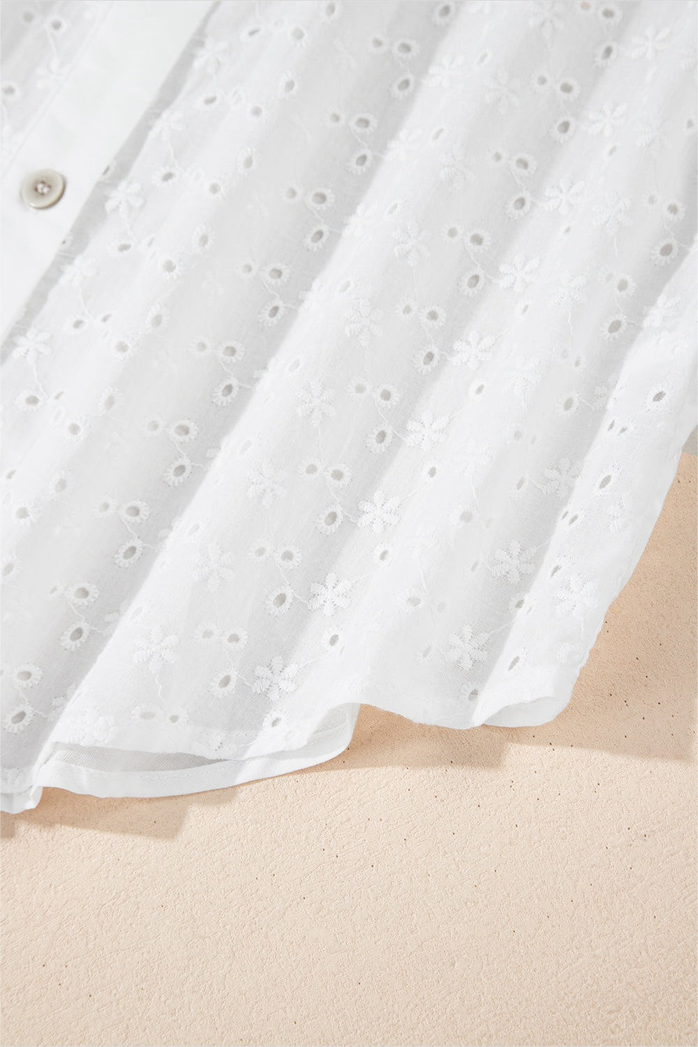 Embroidered Eyelet Collared Long Sleeve Shirt Fitggins