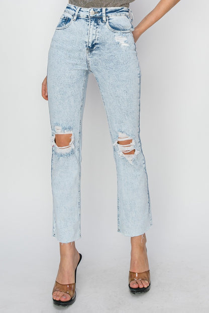 RISEN High Rise Distressed Ankle Jeans - Jeans - FITGGINS