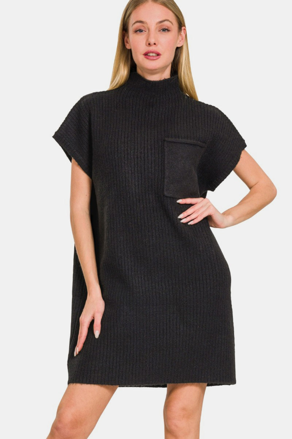 Zenana Short Sleeve Sweater Mini Dress - Sweater Dresses - FITGGINS