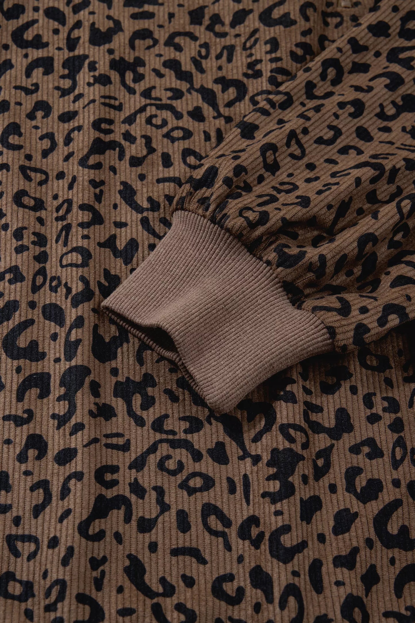 Leopard Print Quarter Zip Corduroy Sweatshirt Fitggins