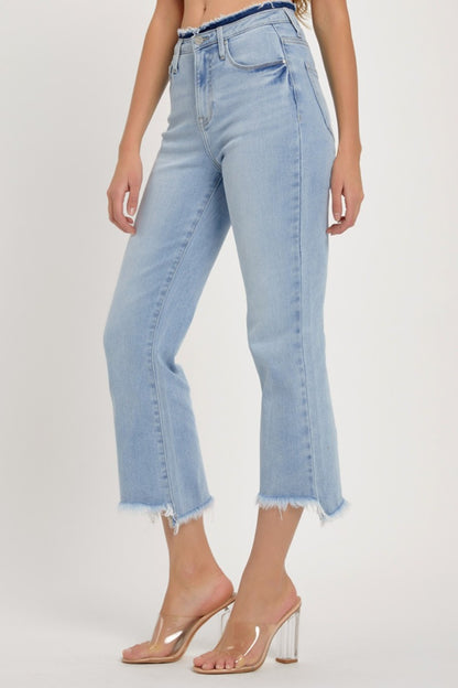 RISEN Full Size High Rise Raw Edge Crop Jeans - Jeans - FITGGINS