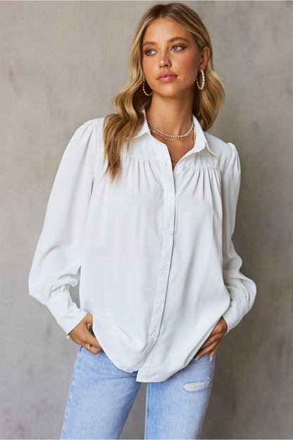 Gathered Detail Puff Sleeve Shirt - Shirts - FITGGINS