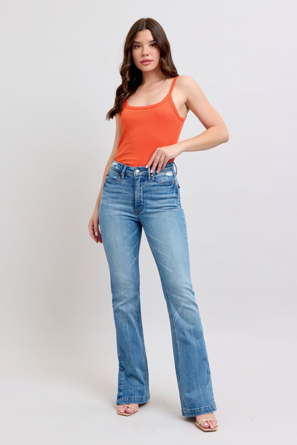 Judy Blue HW Tummy Control Vintage Wash Side Slit Slim Boot Jeans - Jeans - FITGGINS