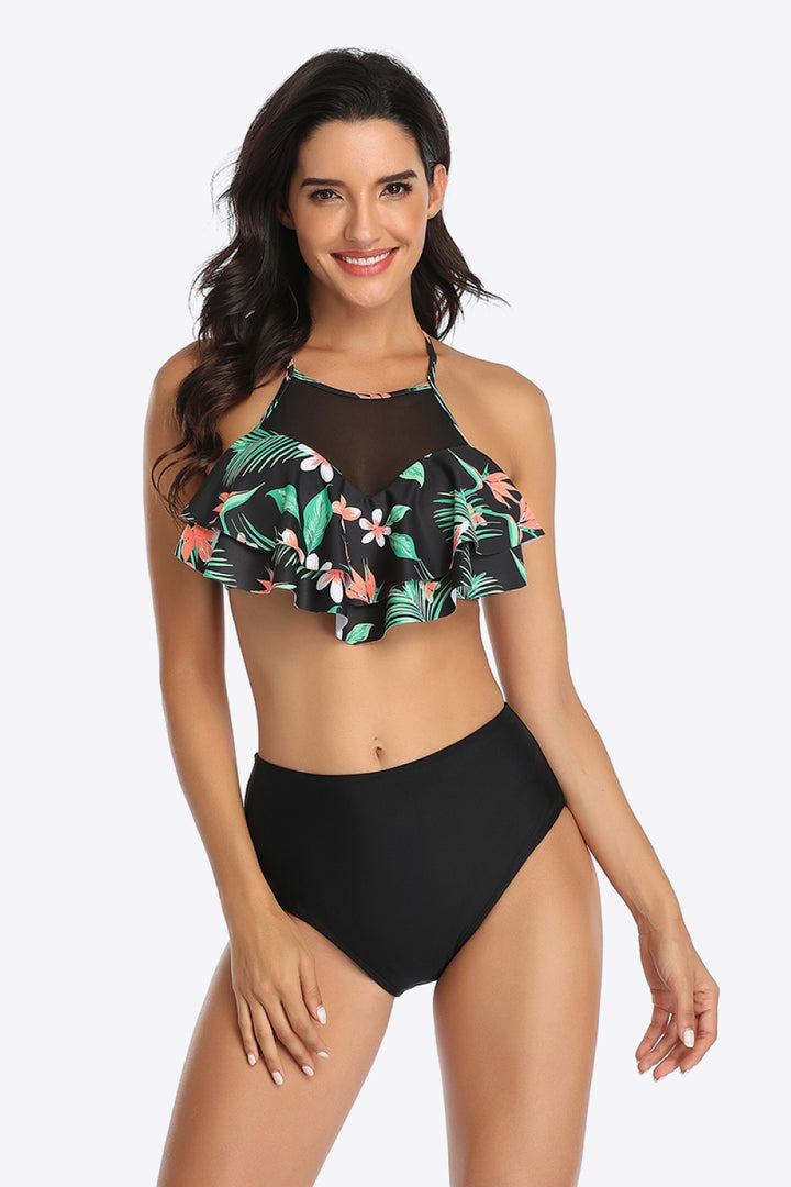 Tropical Print Ruffled Two-Piece Swimsuit - Bikinis & Tankinis - FITGGINS