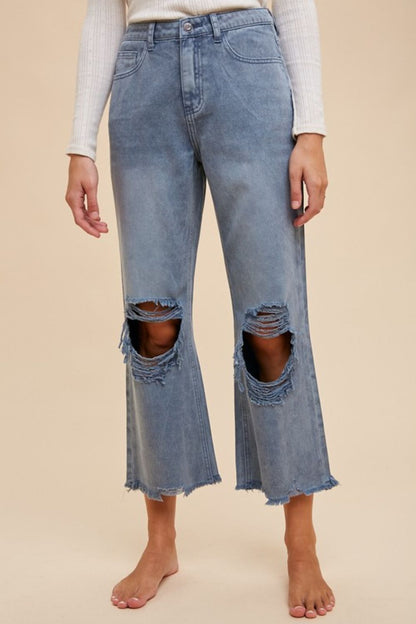 Annie Wear Distressed Raw Hem Jeans - Jeans - FITGGINS