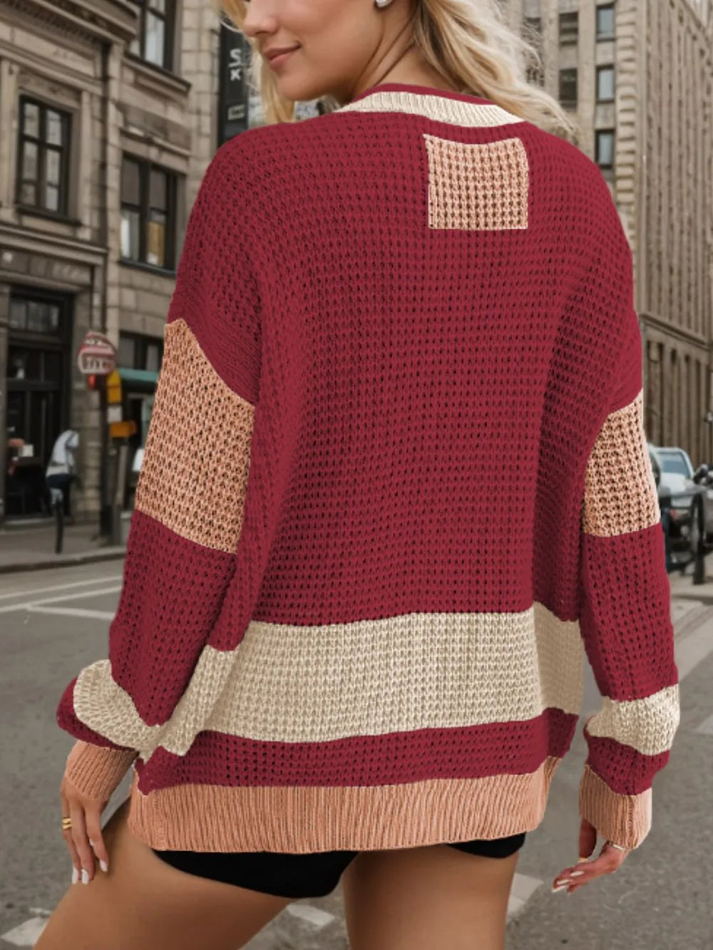 Contrast Button Up Long Sleeve Cardigan Fitggins