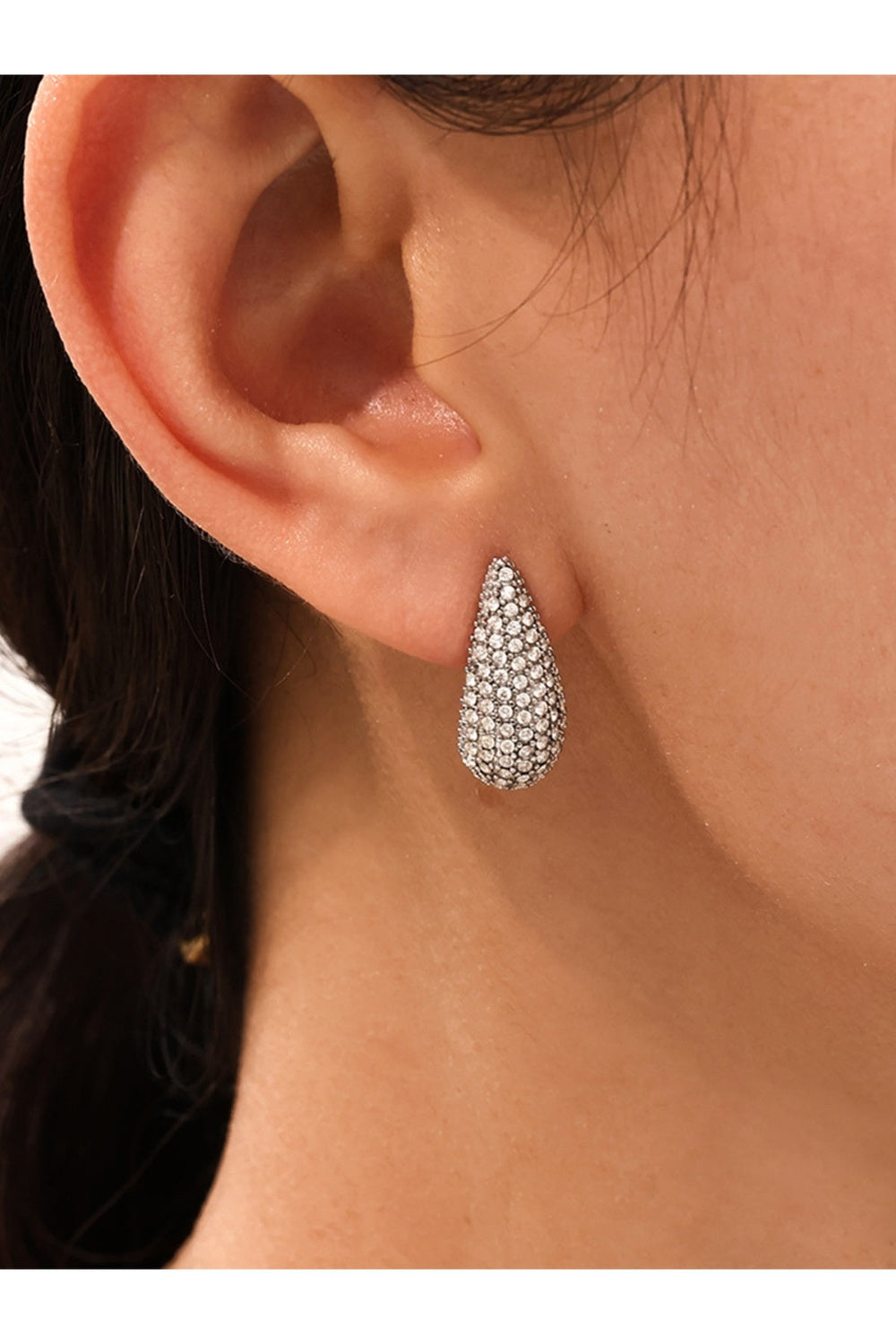 Stainless Steel Inlaid Zircon Teardrop Earrings - Earrings - FITGGINS