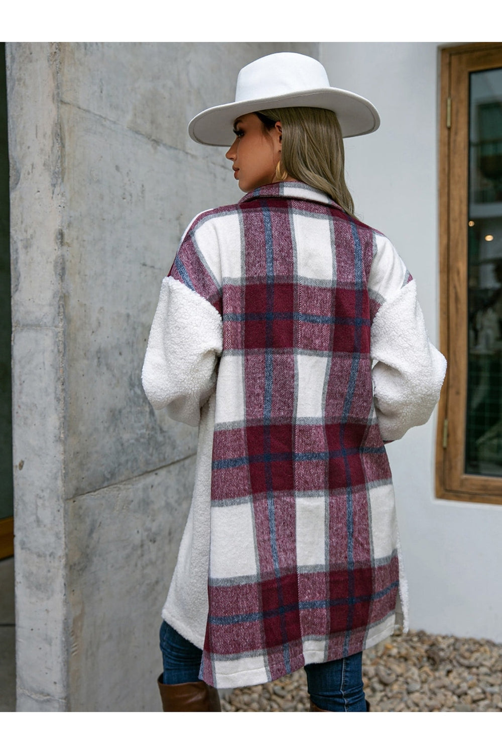 Plaid Dropped Shoulder Longline Coat - Jackets - FITGGINS