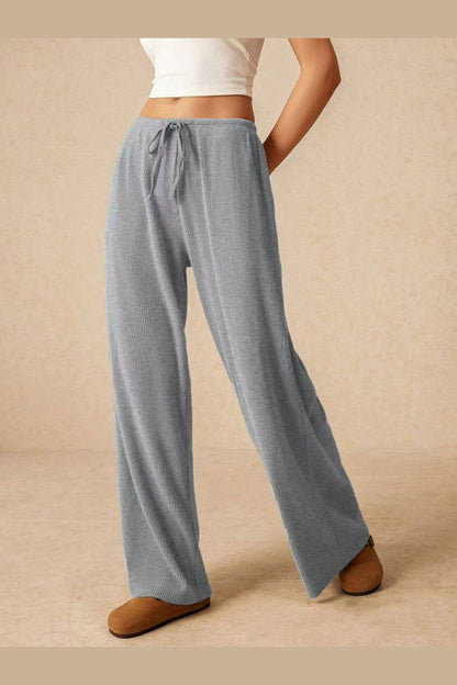 Ribbed Drawstring Wide Leg Pants - Pants - FITGGINS