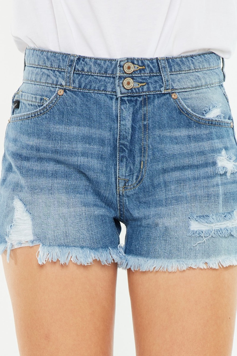 Kancan Full Size High Rise Raw Hem Denim Shorts - Denim Shorts - FITGGINS