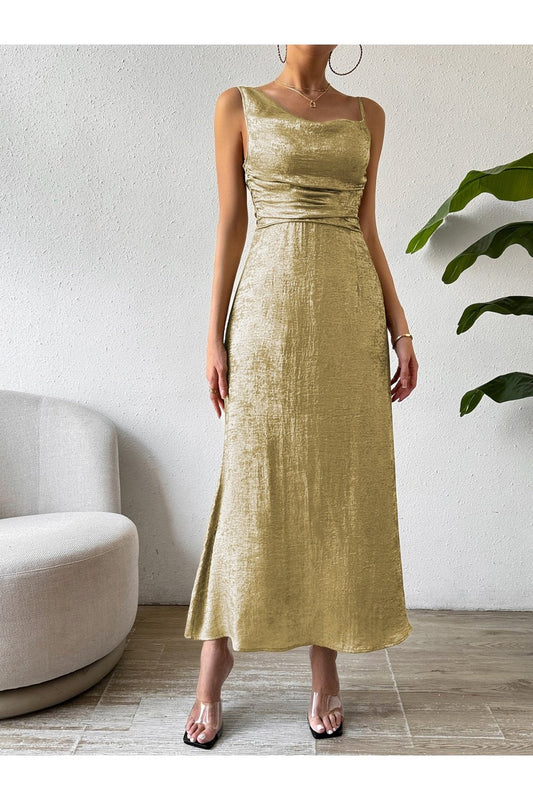 Asymmetric Neck Sleeveless Midi Dress - Casual & Maxi Dresses - FITGGINS