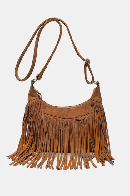 Suede Fringe Adjustable Strap Shoulder Bag - Handbag - FITGGINS