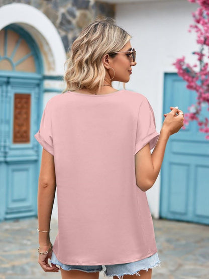 Mandy V-Neck Cuffed Blouse Fitggins