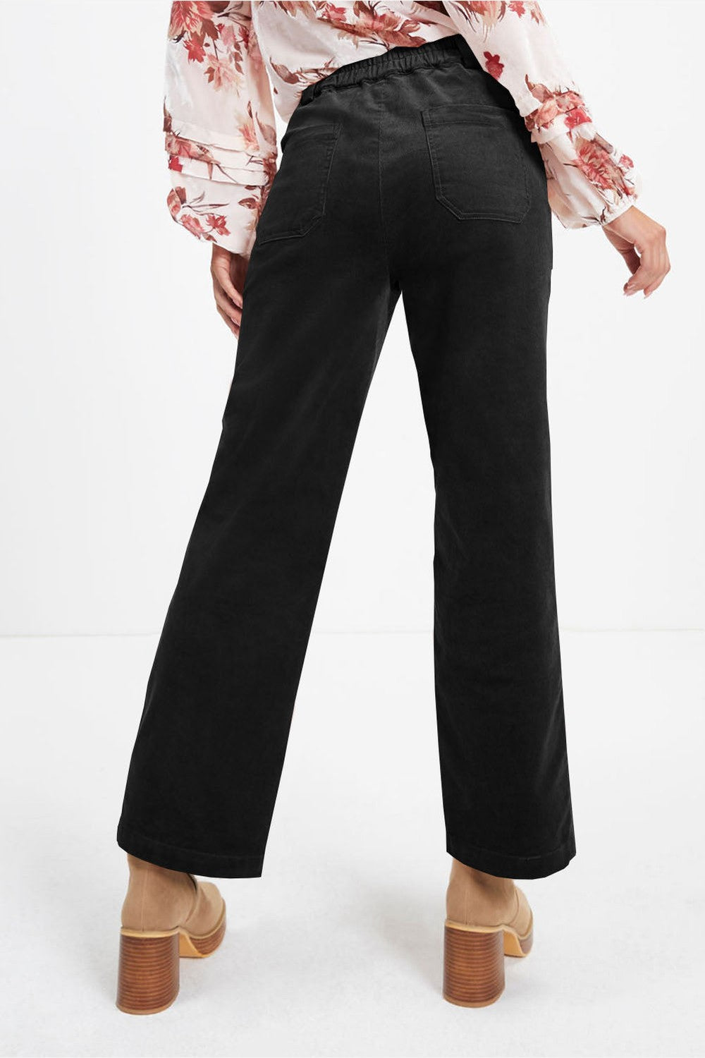 Half Elastic Waist Straight Pants - Pants - FITGGINS