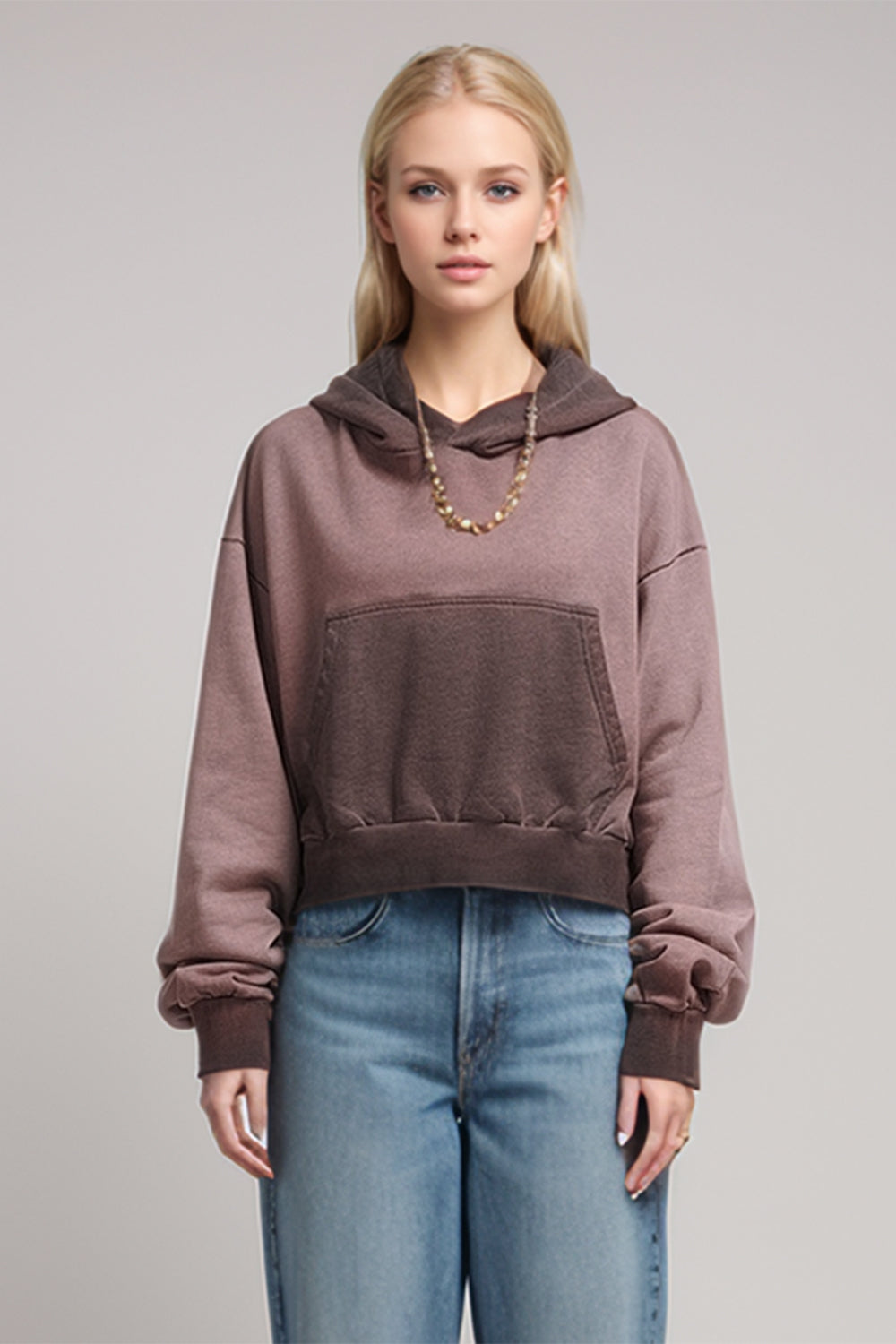 Basic Bae Kangaroo Pocket Long Sleeve Cropped Hoodie - Sweatshirts & Hoodies - FITGGINS