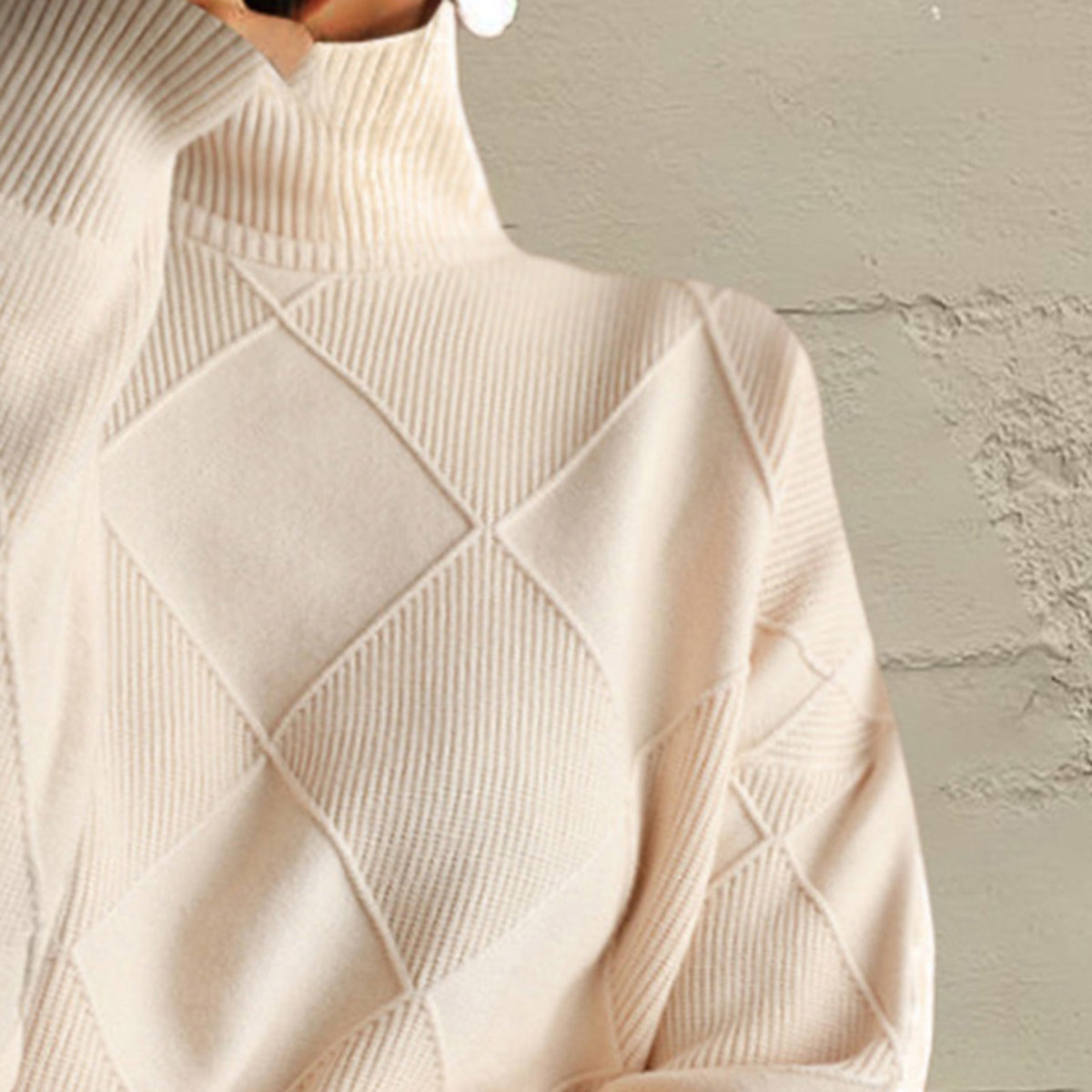 Geometric Turtleneck Long Sleeve Sweater Fitggins