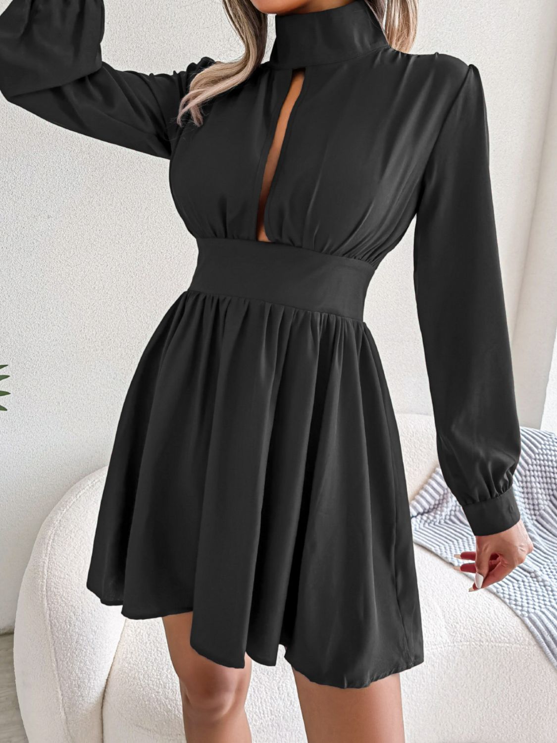 Cutout Turtleneck A-Line Mini Dress Fitggins