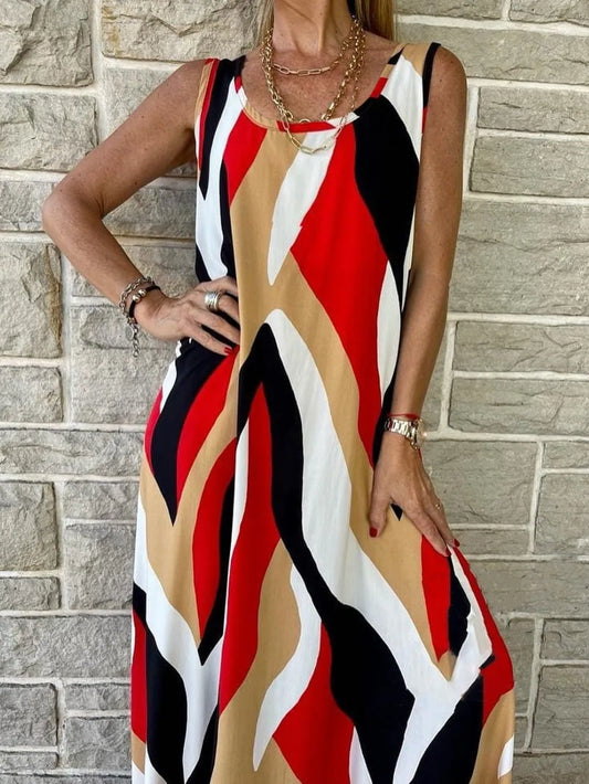 Printed Round Neck Mini Tank Dress Scarlet Fitggins