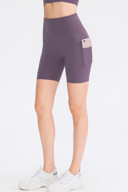 Wide Waistband Sports Shorts with Pockets Mauve Fitggins