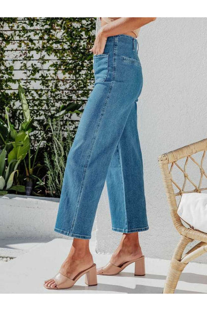 Button Fly Cropped Jeans with Pockets - Jeans - FITGGINS