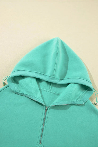 Pocketed Half Zip Long Sleeve Hoodie - Sweatshirts & Hoodies - FITGGINS