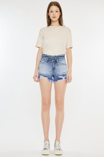 Kancan High Rise Frayed Hem Denim Shorts - Denim Shorts - FITGGINS