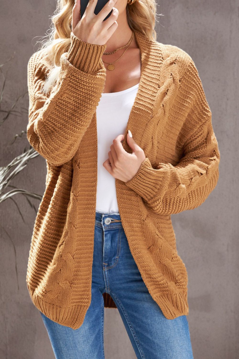 Cable-Knit Open Front Cardigan - Cardigans - FITGGINS