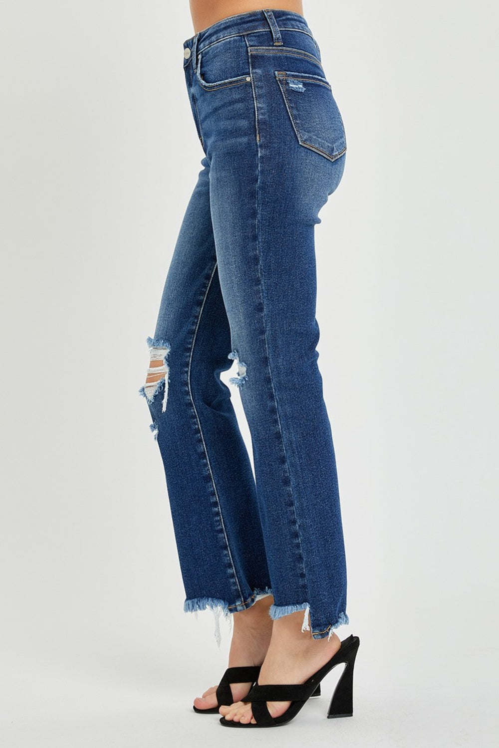 RISEN High Rise Distressed Crop Flare Jeans - Jeans - FITGGINS