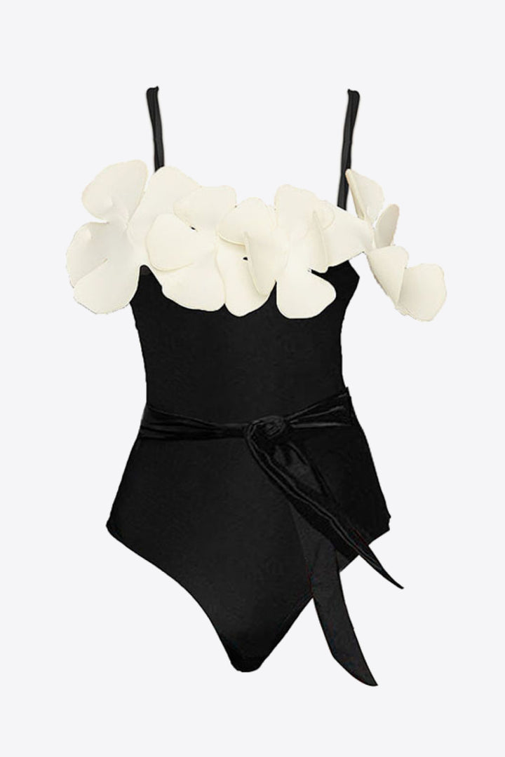 Contrast Flower Detail One-Piece Swimsuit - Swimwear One-Pieces - FITGGINS