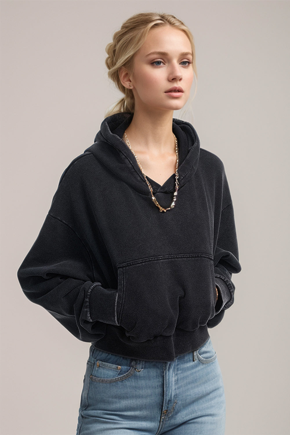 Basic Bae Kangaroo Pocket Long Sleeve Cropped Hoodie - Sweatshirts & Hoodies - FITGGINS