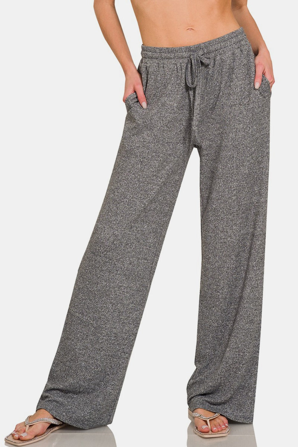 Zenana Drawstring Wide Leg Pants with Side Pockets - Pants - FITGGINS