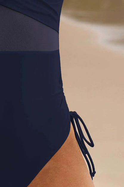 Drawstring Ruched V-Neck One-Piece Swimwear Fitggins