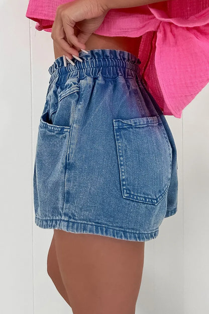 Drawstring High Waist Denim Shorts with Pockets Fitggins