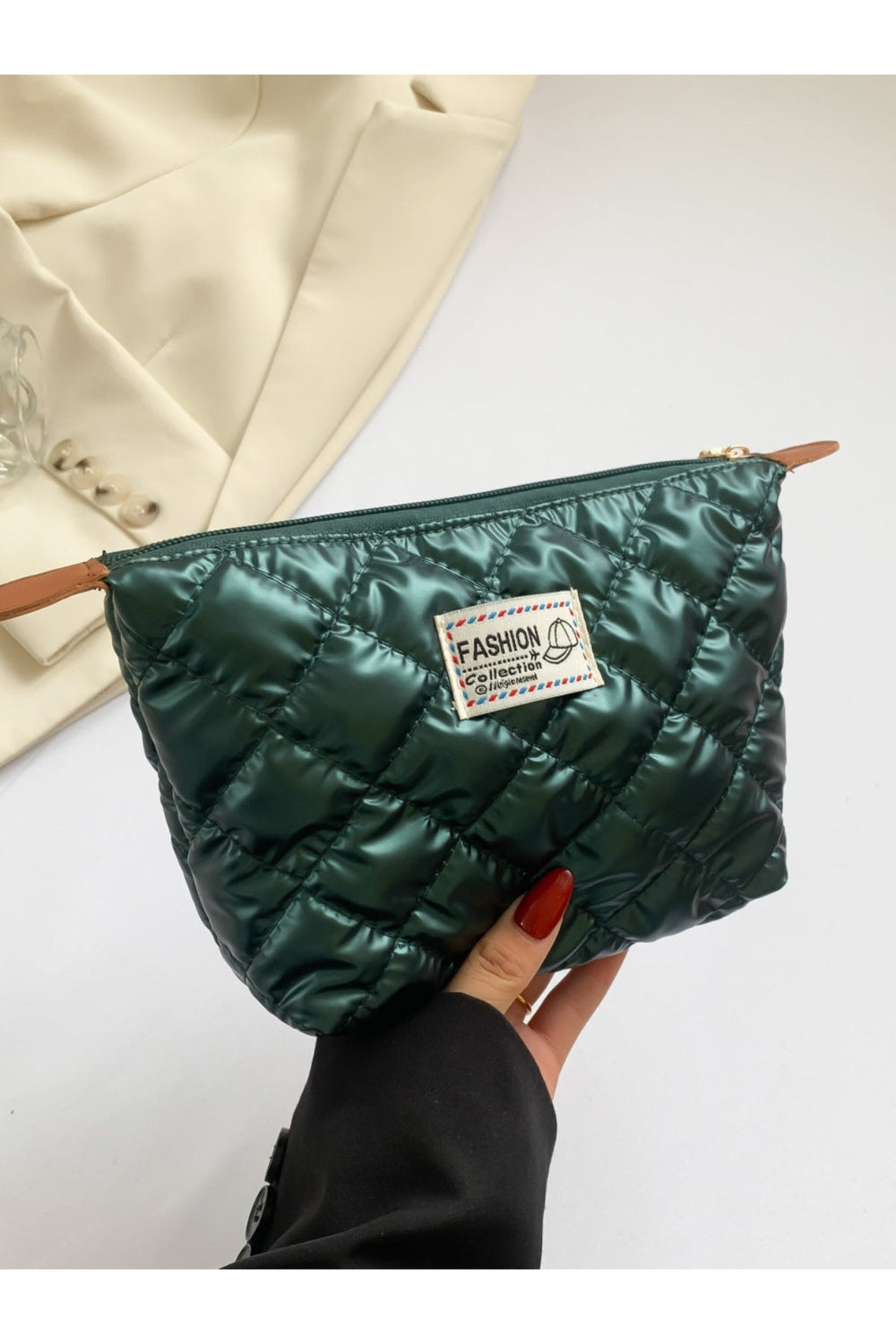 Solid Quilted Clutch with Zipper - Handbag - FITGGINS