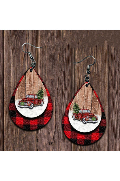 PU Leather Plaid Teardrop Earrings - Earrings - FITGGINS