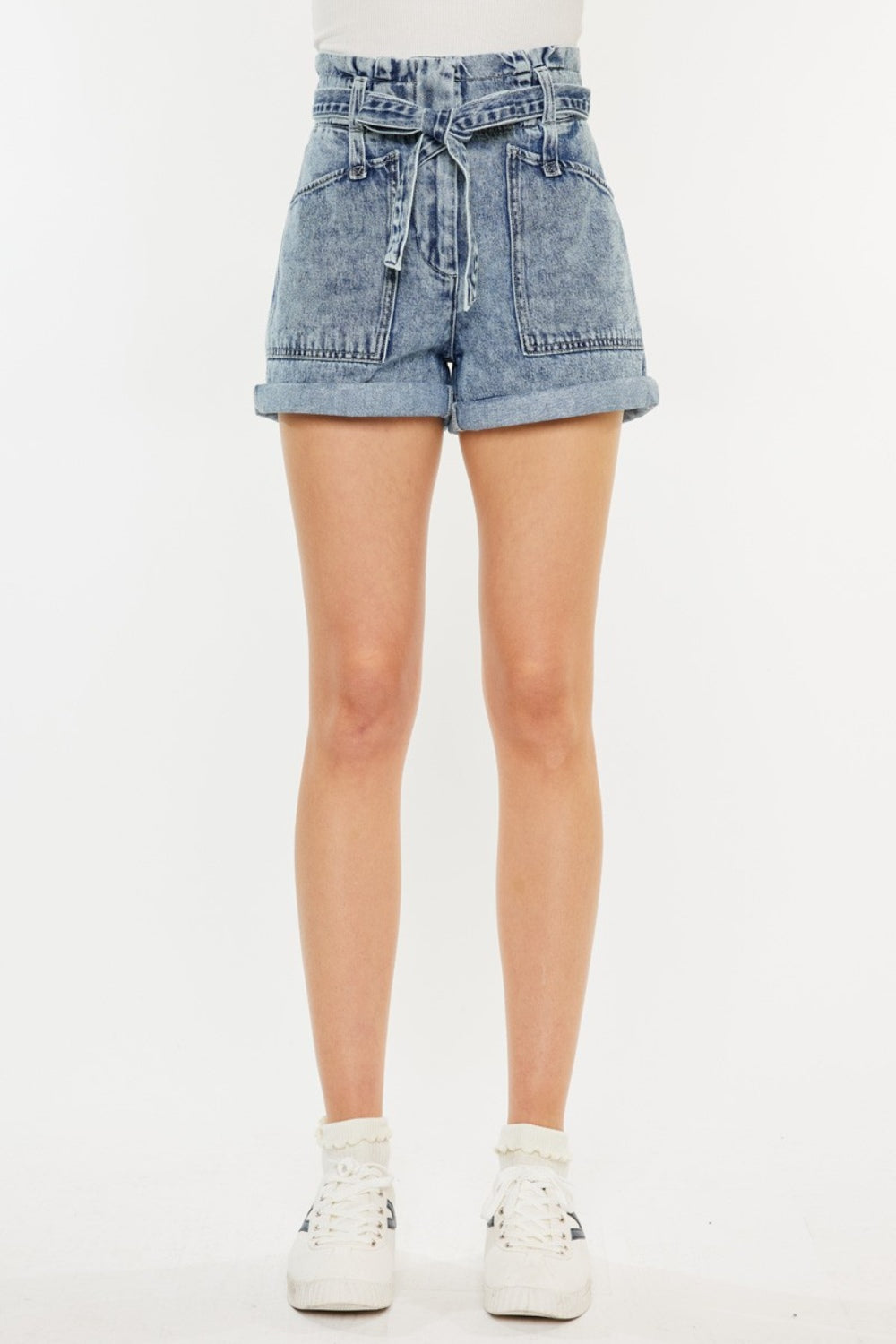 Kancan Ultra High Rise Paperbag Denim Shorts - Denim Shorts - FITGGINS