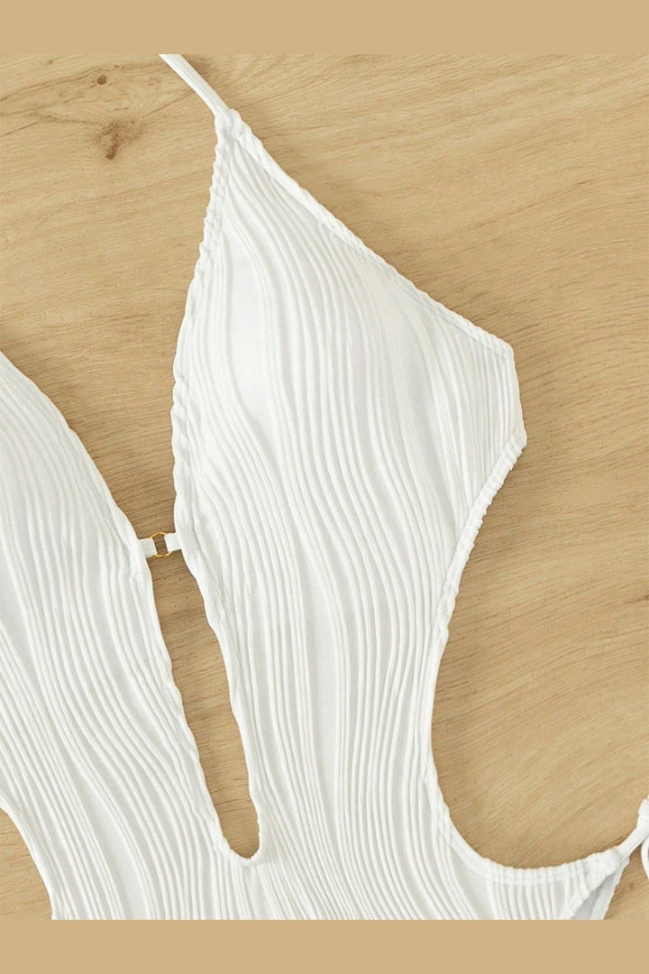 Textured Cutout Tied One-Piece Swimwear - Swimwear One-Pieces - FITGGINS